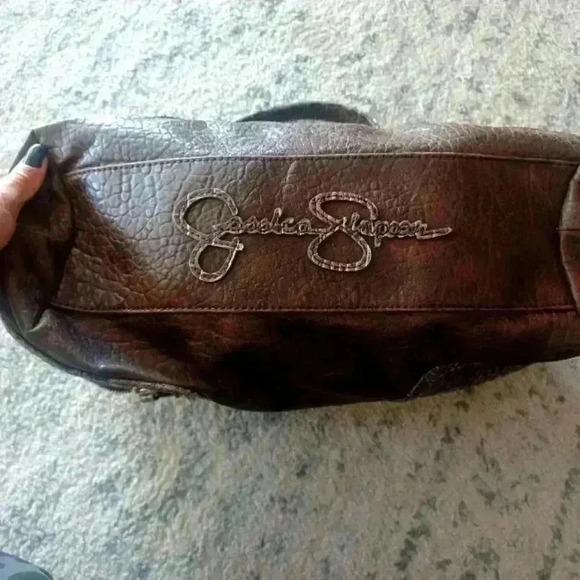 Jessica Simpson Brown Faux Leather and Croc Large Shoulder Bag - Picture 4 of 16
